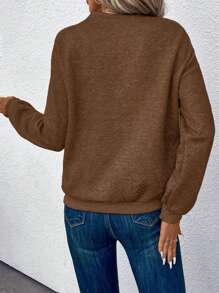 SHEIN LUNE Sudadera con diseño de botón de cuello asimétrico - Café integral - Ver 2