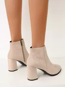 New Winter Women's Suede Pointed Toe High Heel Ankle Boots With Side Zipper And Plush Lining For Fashion - Beige - View 3