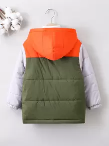 男童单件拼色翻盖口袋连帽棉服外套 - 彩色 - 查看 2