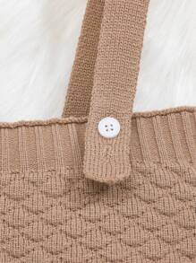 SHEIN Baby Boy Solid Knit Suspender Pants Without Tee - Apricot - View 4