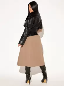 SHEIN SXY 秋冬双色双排扣腰带风衣 - 卡其色 - 查看 2
