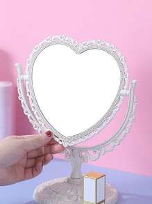 Vintage Desktop Makeup Mirror, 1pc Double Sided Y2K-Style Heart Shaped 360 Degree Swivel Magnifying Mirror Wooden Stand Table Top Vanity Mirror For Home Use, Vanity Mirror, Living Room Home Bedroom Bathroom House Decor, Travel Stuff, Wedding, Party, Birthday, Gifts For Men Mom Dad Best Friends Teacher, New Years, Accessories, Funny Gift,Makeup,Cheap,Room Decor,Vanity,Travel,Bedroom,Makeup Accessories,Mirror,Vanity Mirror,Cheap,Stocking Stuffers,Makeup,Makeup Tools,Cheap Stuff,Gifts,Gifts For Women,Christmas Gifts - White - View 5