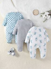 SHEIN Bebé niño 3 piezas Mameluco homewear con estampado de dibujos animados con botón delantero - Multicolor - Ver 2
