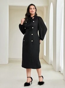 Modelyn 加大领口灯笼袖连衣裙长款晚礼服 - 黑色 - 查看 3