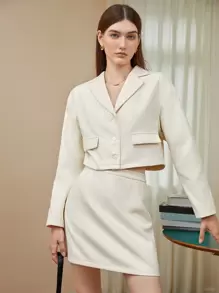 BizChic Lapel Neck Drop Shoulder Blazer & Skirt - Apricot - View 5