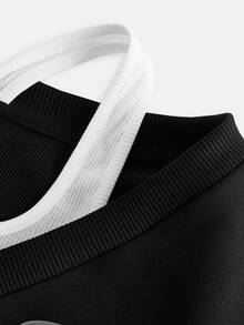 青少年女孩字母貼布二合一運動衫 - 黑與白 - 查看 4