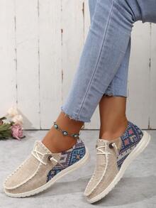 Women's Casual Geometric Pattern Colorblock Lace-up Sneakers - Multicolor - View 4