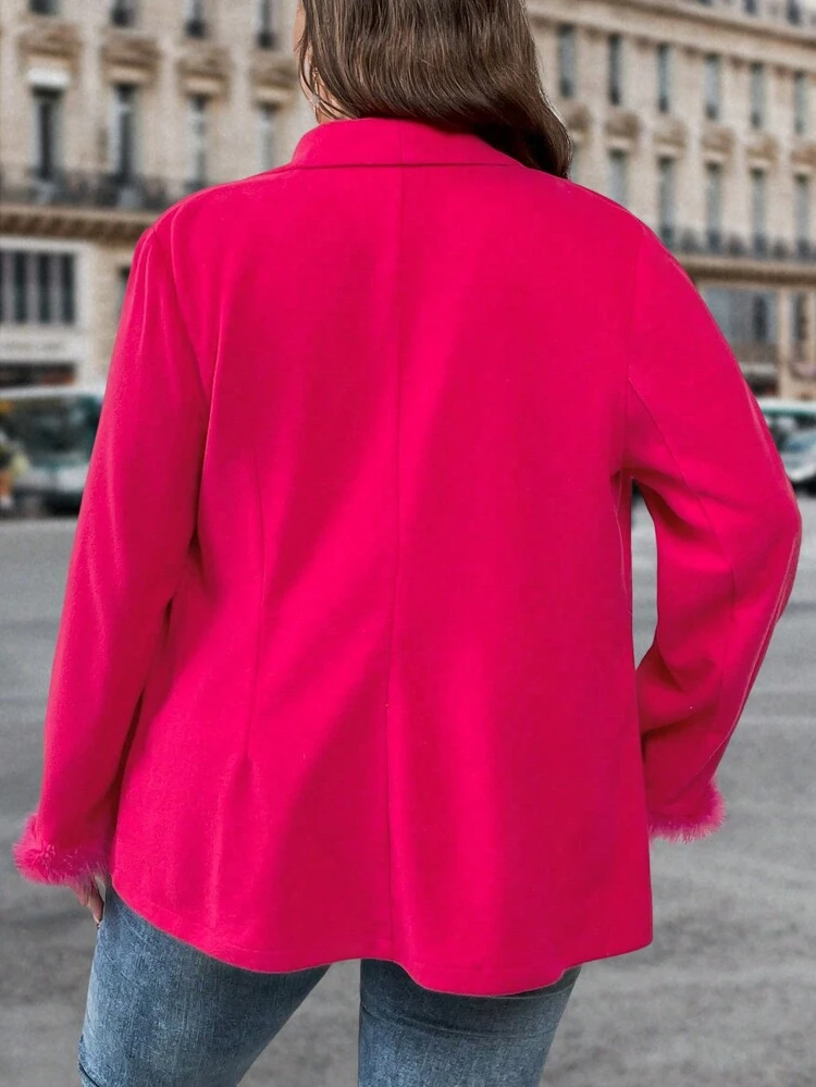 Plus Fuzzy Cuff Shawl Collar Open Front Overcoat Fall Cloth For Women