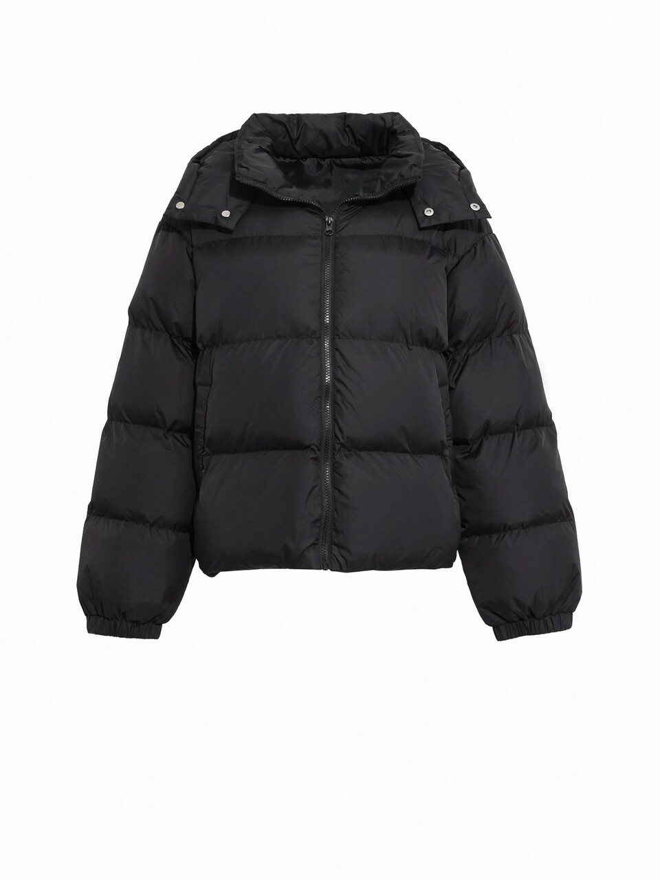 Women's Solid Color Zipper Collar Long Sleeve Hooded Casual Winter Jacket Women Coats