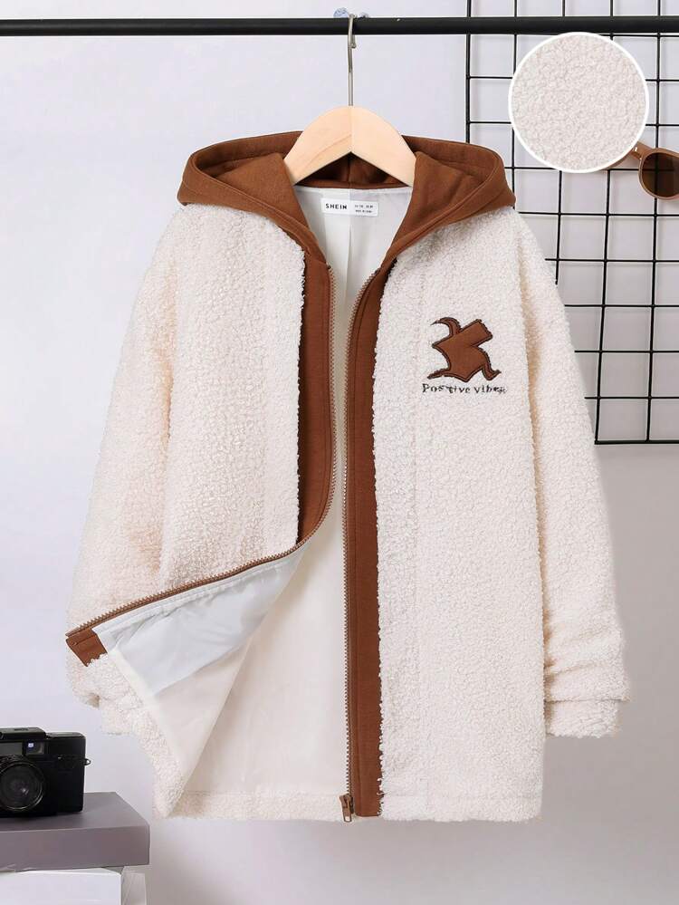 Tween Boy Embroidery Pattern Hooded 2 In 1 Coat