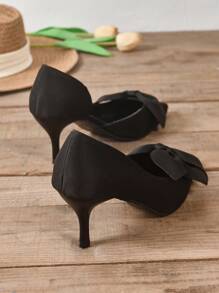 優雅花裝飾高跟法庭鞋,適用於晚會和街頭穿搭,時尚黑色高跟無跟鞋 - 黑色 - 查看 3