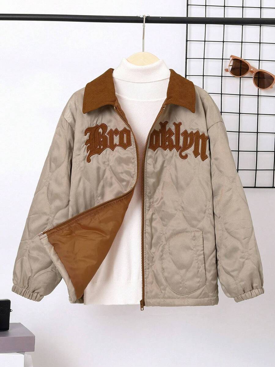 SHEIN Lässiger Winterparka mit besticktem Kragen für Tween Jungen, dicke und warme Webjacke - Verschiedenfarbig - Übersicht 1