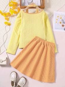SHEIN 女大童撞色T恤和和半身裙