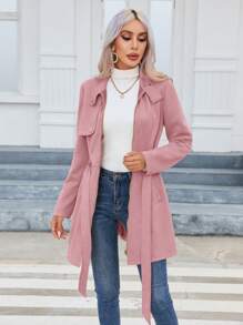 Firerie Women Zip Up Belted Coat In Fall/Winter - Dusty Pink - View 6