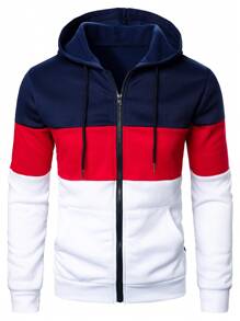 Manfinity Homme Men Zip Up Colorblock Drawstring Hoodie - Multicolor - View 5