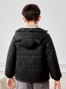 SHEIN Tween Boy Slogan & Cartoon Graphic Raglan Sleeve Hooded Padded Coat - Black - View 4