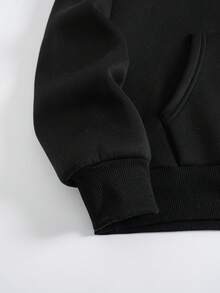 SHEIN EZwear 蜘蛛網印花袋鼠口袋抽繩保暖連帽衫 - 黑色 - 查看 4