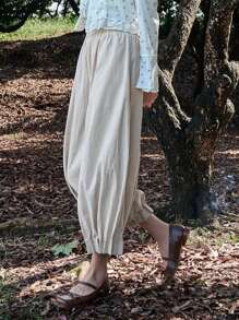 DAZY 素色荷葉邊長褲 - 白色 - 查看 1