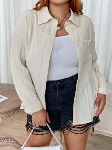 SHEIN CURVE+ Plus Drop Shoulder Pocket Patched Shirt