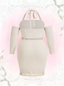 Flirla Plus Halter Neck Tassel Trim Top & Bodycon Skirt