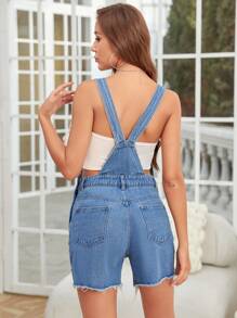 SHEIN ICON 女士牛仔背帶褲 & 連體褲 - 藍色 - 查看 2