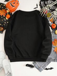 SHEIN LUNE Bộ xương & Đồ họa Khẩu hiệu Lót nhiệt Áo nỉ - màu đen - Xem 2