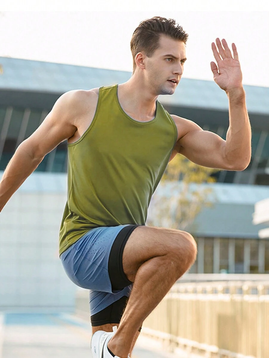Manfinity Fitness Hombres sólido Racerback tanque de deporte, tops deportivos para entrenamiento