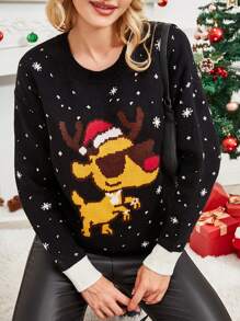 Nemons Jersey con patrón de Navidad de hombros caídos