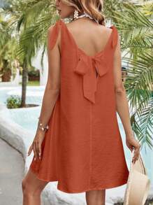 Soleia Solid Tie Shoulder Cover Up Dress, For Summer Beach Vacation - Rust Brown - View 3