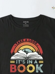 INAWLY Plus Book And Slogan Graphic Tee TAKE A LOOK IT'S IN A BOOK