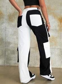 街高腰撞色翻蓋口袋工裝燈芯絨秋季長褲