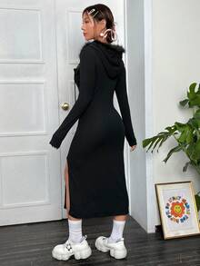 SHEIN MOD Chi tiết về Flap Tách đùi Đầm - màu đen - Xem 2