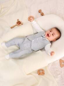 SHEIN 男嬰前蝴蝶結假兩入組T恤和褲子