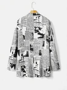 SHEIN EZwear 萬聖節1入組報紙印花西裝領西裝外套