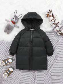 SHEIN Áo khoác có mũ trùm đầu màu trơn đơn giản cho bé trai với thiết kế tay áo raglan - màu đen - Xem 3