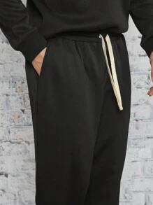 Manfinity RebelGame Men Drawstring Waist Sweatpants - Black - View 4