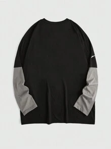 ROMWE Grunge Punk Skeleton Print Colorblock Tee - Black - View 2