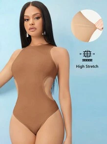 SHEIN SXY Áo liền quần ôm nữ Cắt ra màu trơn Giải trí - màu nâu - Xem 5