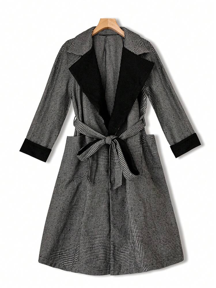 Plus Lapel Neck Belted Overcoat Fall Cloth For Women