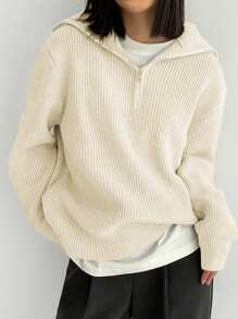 DAZY Ribbed Knit Half Zip Sweater Fall