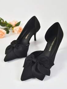 優雅花裝飾高跟法庭鞋,適用於晚會和街頭穿搭,時尚黑色高跟無跟鞋 - 黑色 - 查看 10