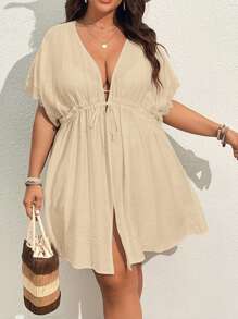 SHEIN VCAY Kimono con maniche a pipistrello, laccetti frontali, taglie comode, per l'estate