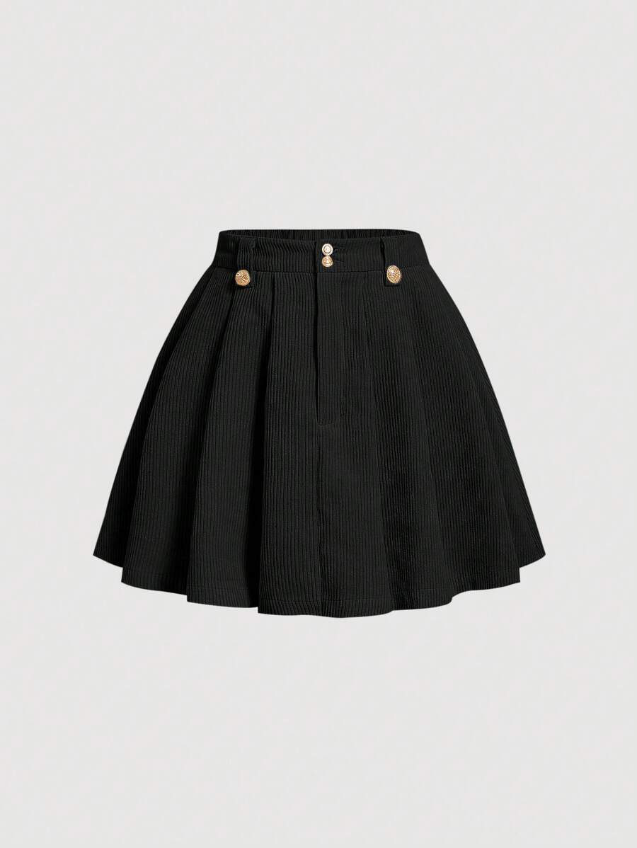 SHEIN MOD Falda plisada sólida - Negro - Ver 1