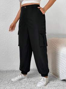 SHEIN Frenchy 加蓋袋側工裝褲 - 黑色 - 查看 3