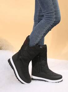 冬季日常穿着保暖内衬时尚休闲雪地靴 - 黑色 - 查看 2