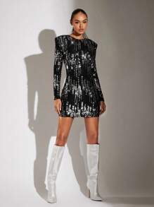 SHEIN BAE Crisscross Backless Sequin Bodycon Dress - Multicolor - View 6