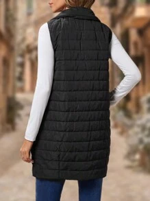 EMERY ROSE Dual Pocket Teddy Panel Vest Padded Coat - Black - View 2