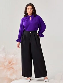 Modelyn Plus Keyhole Neckline Flare Sleeve Blouse - Purple - View 3