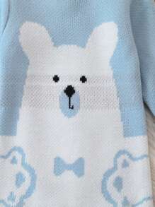 Baby Girl Cartoon Pattern Knit Jumpsuit - Blue and White - View 5