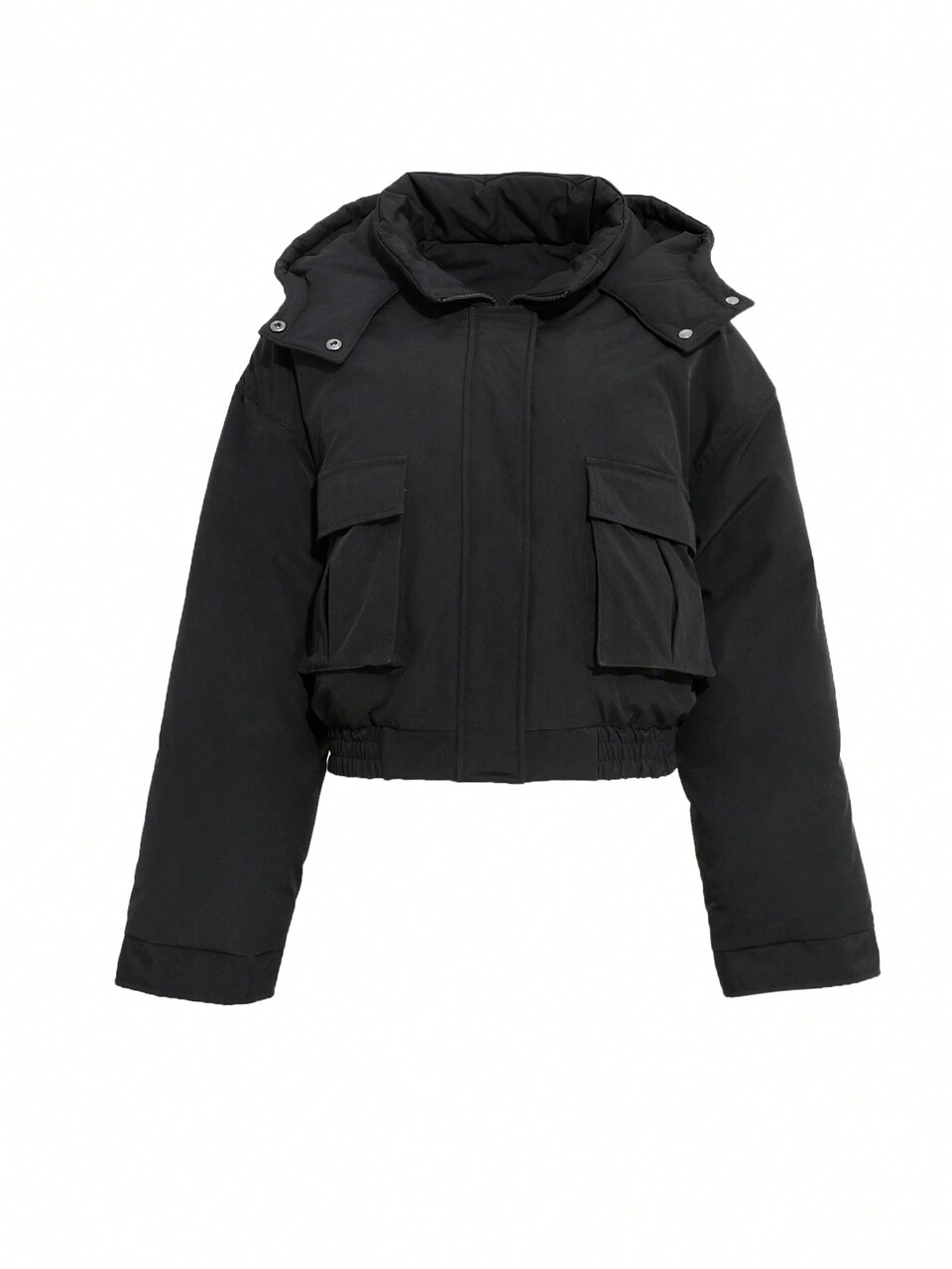 Flap Pocket Drop Shoulder Padded Pockets Coat, Women Winter Coat Jacket